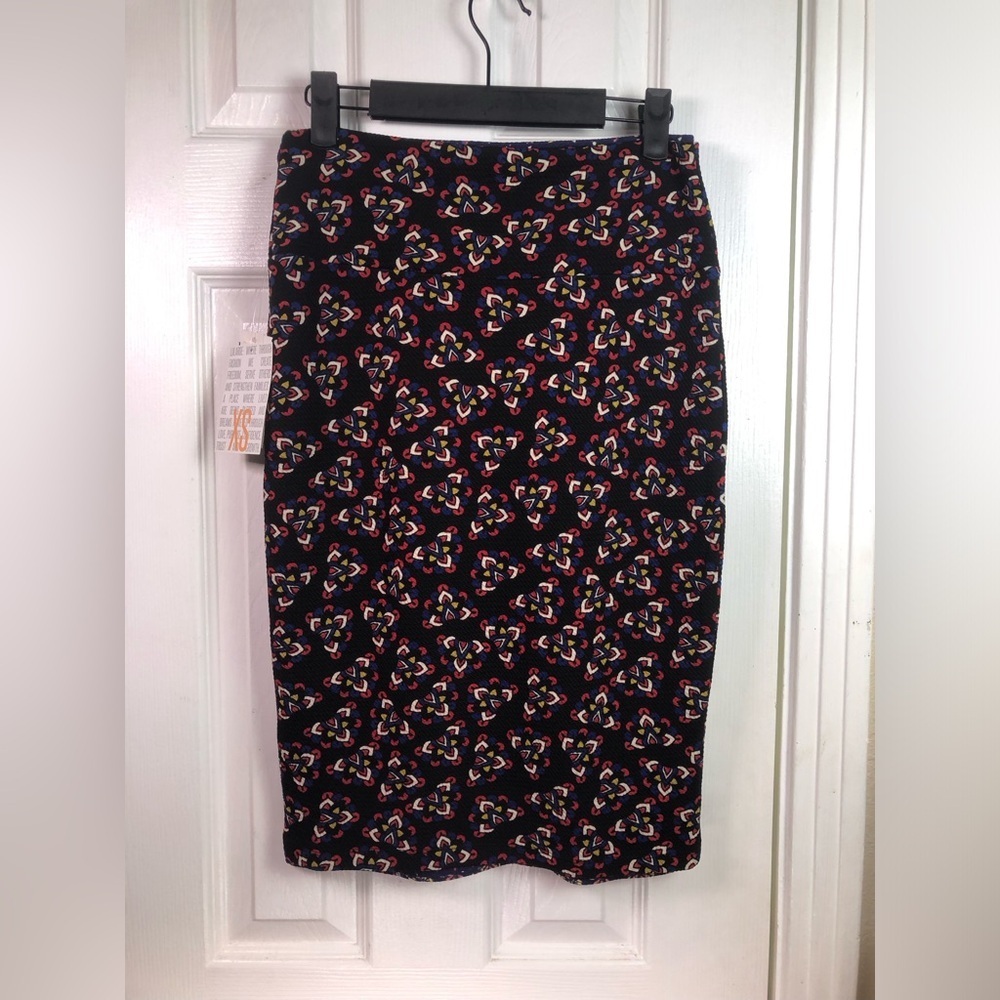 LuLaRoe Black Pencil Skirt with Multi-Color Heart Motif - Picture 3 of 6
